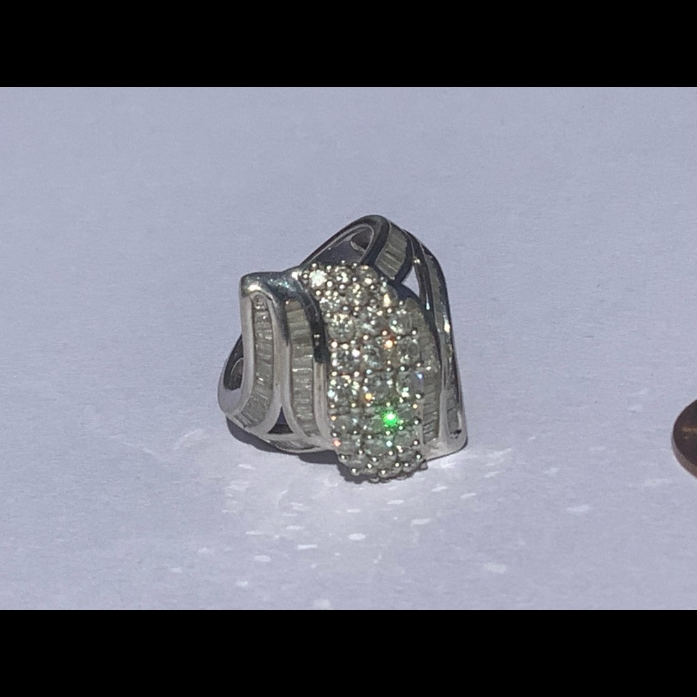 Genuine diamond cocktail ring, 2 carat Rhodium over Sterling silver size 8
